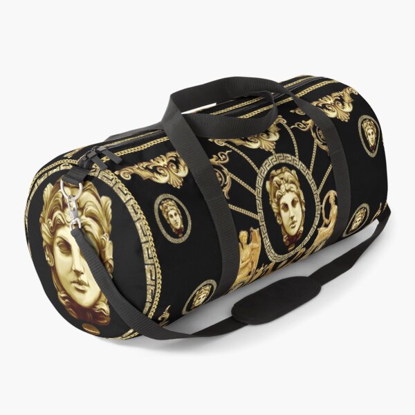 gold baroque woman figure pattern.medusa head, Baroque embroideries, stylish pattern designed with chains. Duffle Bag