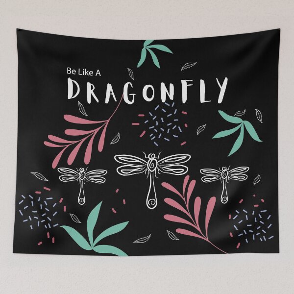 Item preview, line art dragonfly floral black background designed and sold by Nabojit.