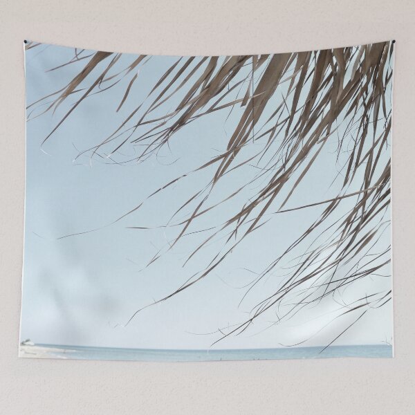 Item preview, Bohemian ocean beach spirit, Calming blue sea summer, Coastal umbrella palm leaves designed and sold by by-jwp.