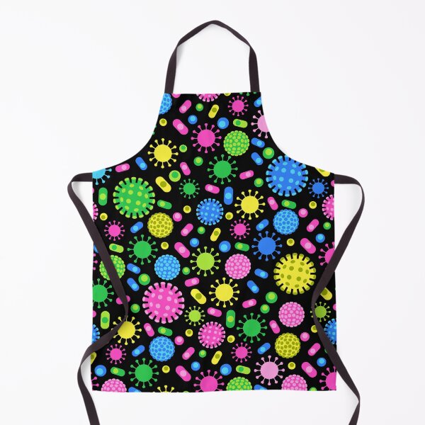 Item preview, Colorful cartoon viruses and bacteria cells on black under microscope  designed and sold by natalyon.