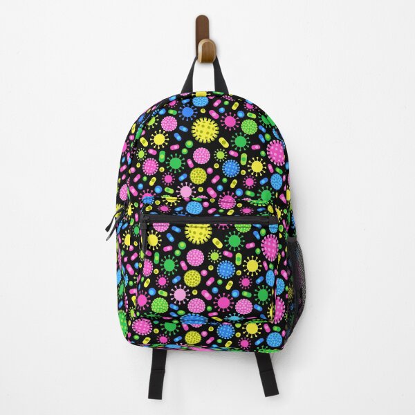 Item preview, Colorful cartoon viruses and bacteria cells on black under microscope designed and sold by natalyon.