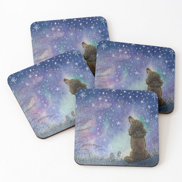 Item preview, Poodle dog gazing at starry night sky, looking for inspiration designed and sold by SusanAlisonArt.
