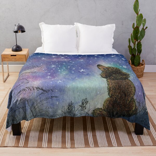 Item preview, Poodle dog gazing at starry night sky, looking for inspiration designed and sold by SusanAlisonArt.