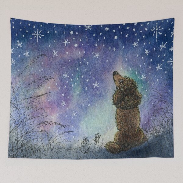Item preview, Poodle dog gazing at starry night sky, looking for inspiration designed and sold by SusanAlisonArt.