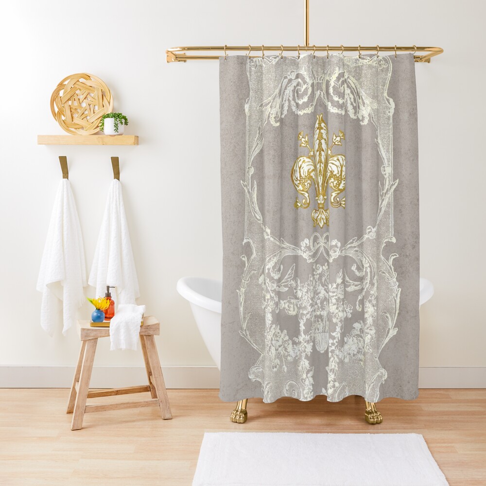 Fleur De Lis French Fleur De Lys Shower Curtain By CafeBaudelaire   Ur,shower Curtain Closed Context,square,1000x1000.1 