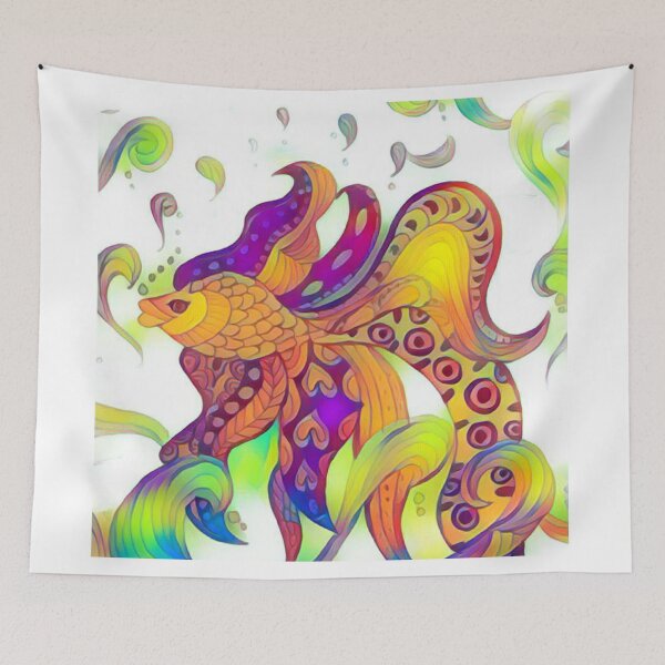 Item preview, Multicolour abstract fish painting with doodle art patterns designed and sold by Sonia dutta_art.