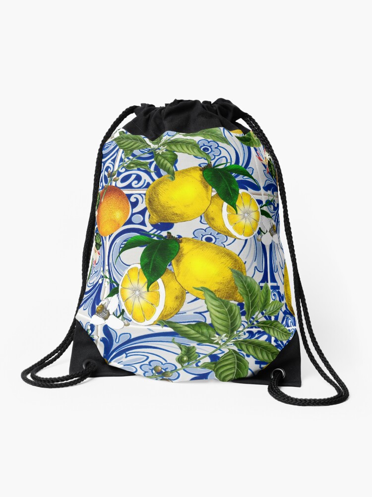 Mediterranean Lemon on Blue Ceramic Tiles Tote Bag for Sale by kapotka