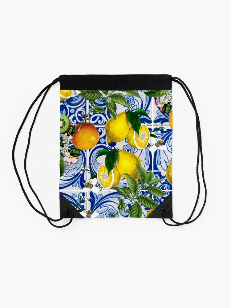 Mediterranean Lemon on Blue Ceramic Tiles Tote Bag for Sale by kapotka