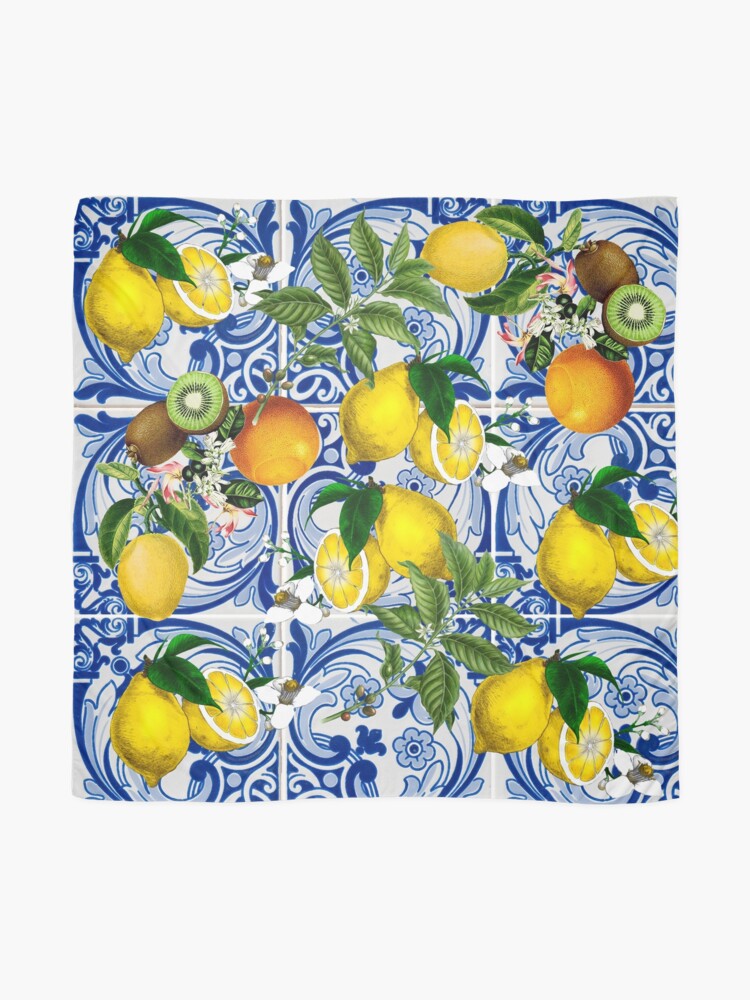 Mediterranean Tile Fruit Blanket Greek Sicilian Santorini 