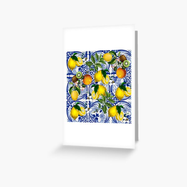 Item preview, Mediterranean Lemon on Blue Ceramic Tiles designed and sold by kapotka.