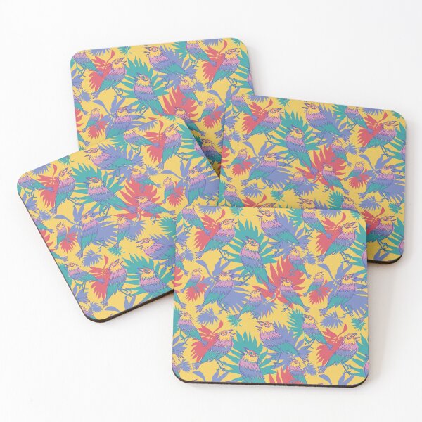 Item preview, song birds in tropical jungle colorful yellow pattern designed and sold by EarthyPlanty.