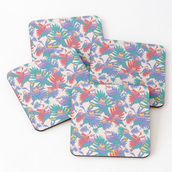Item preview, song birds in tropical jungle colorful cream pattern designed and sold by EarthyPlanty.