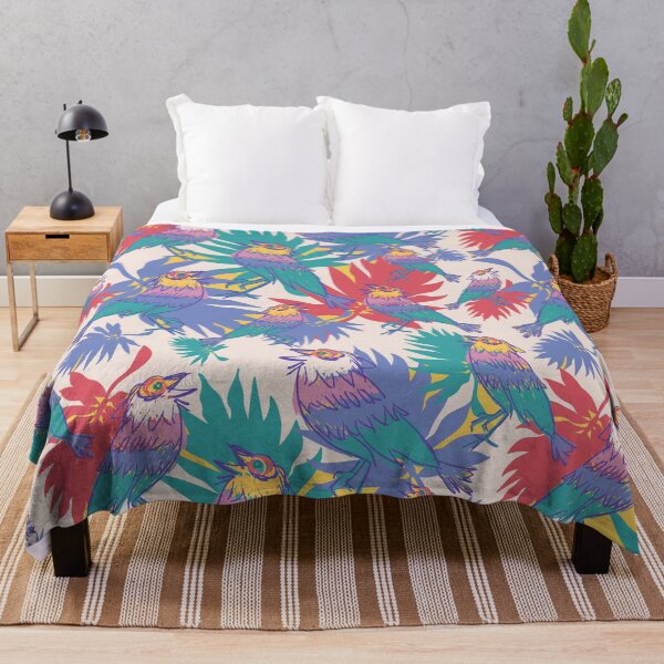 Item preview, song birds in tropical jungle colorful cream pattern designed and sold by EarthyPlanty.