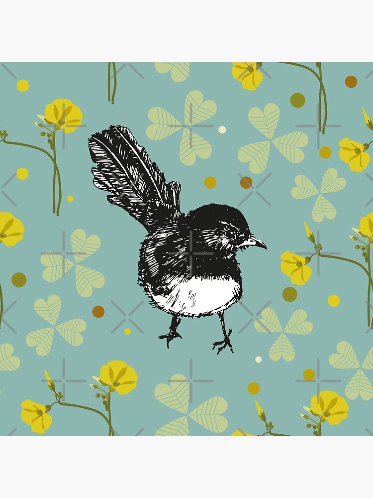 "Willy Wagtail on blue sourgrass background" Poster for Sale by Beedenhamart Redbubble
