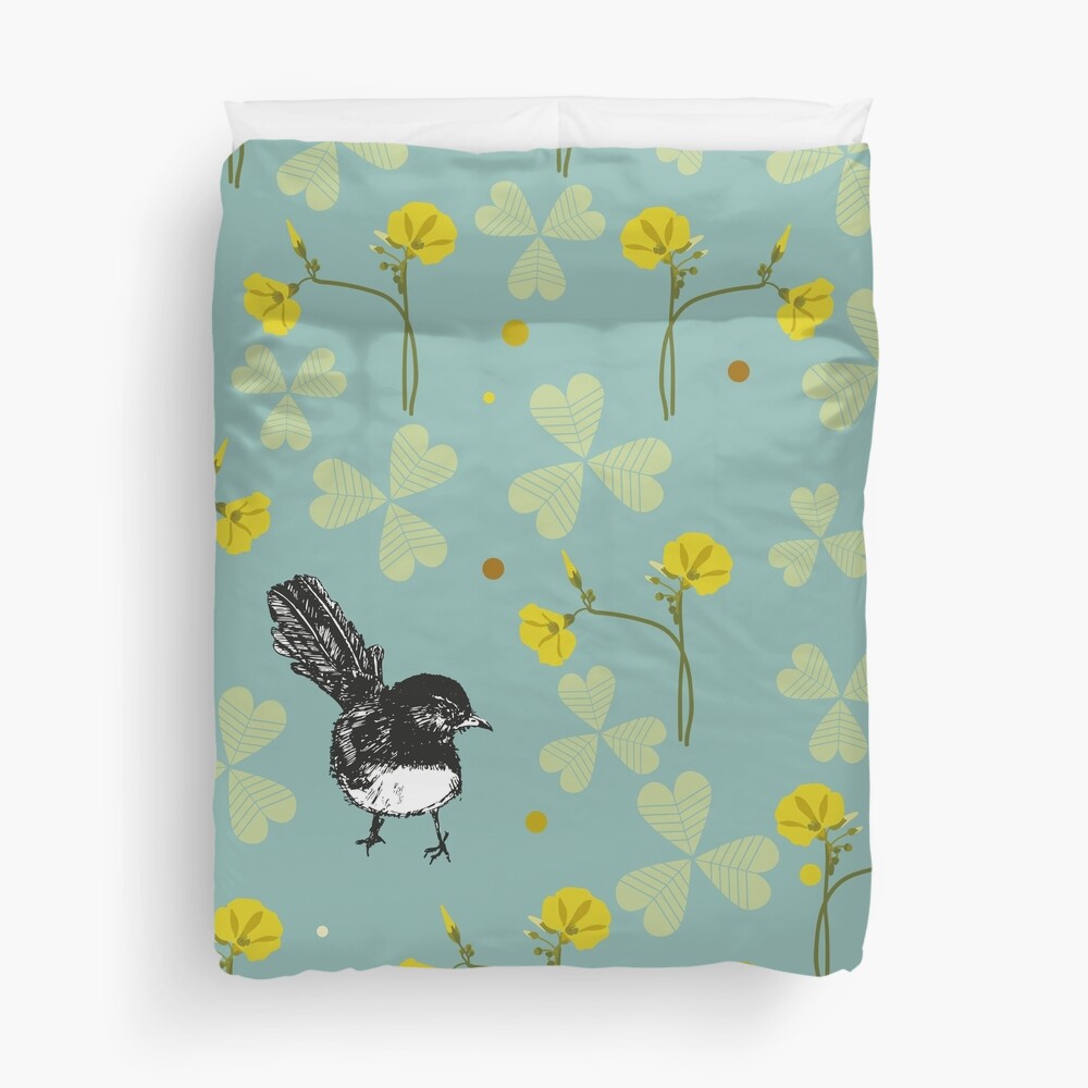 "Willy Wagtail on blue sourgrass background" Duvet Cover for Sale by Beedenhamart Redbubble