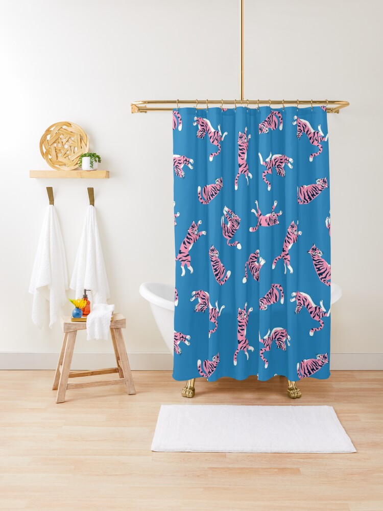 Pink and deals blue shower curtain