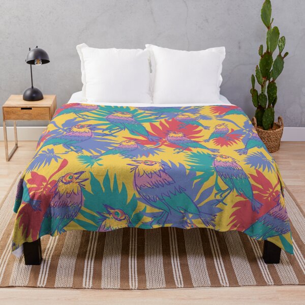 Item preview, song birds in tropical jungle colorful yellow pattern designed and sold by EarthyPlanty.