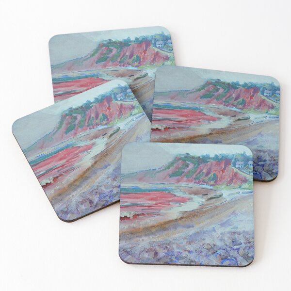 Item preview, Budleigh Salterton Devon red cliffs pebble beach painting designed and sold by MikeJory.