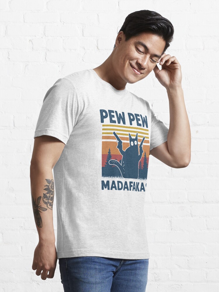 Alternate view of Vintage Retro Black Cat Pew Pew Madafakas! funny cat pew pew madafakas Essential T-Shirt