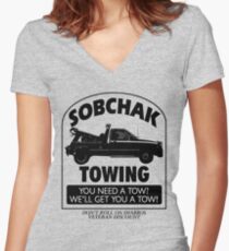 The Big Lebowski Inspired - Sobchak Towing - You Want a Toe? Women's Fitted V-Neck T-Shirt
