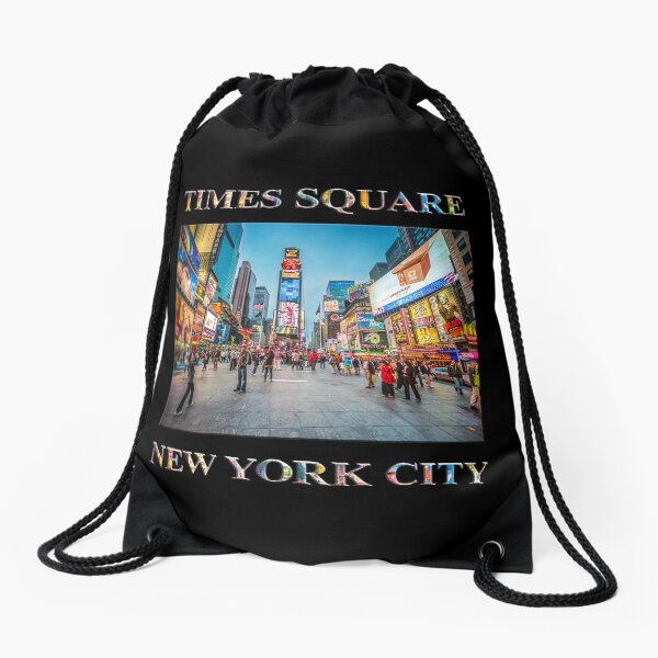 Times Square Sparkle (poster on black) Drawstring Bag