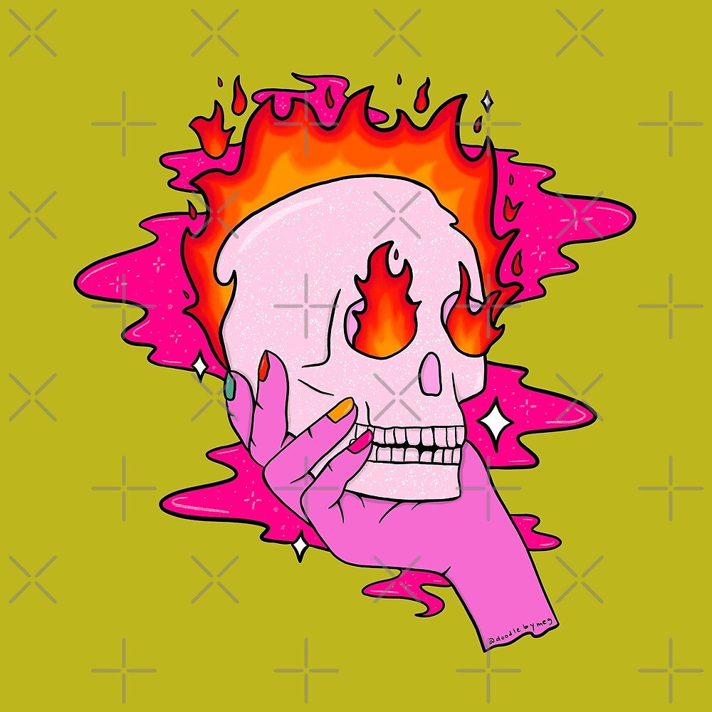 "Skull On Fire" by doodlebymeg Redbubble