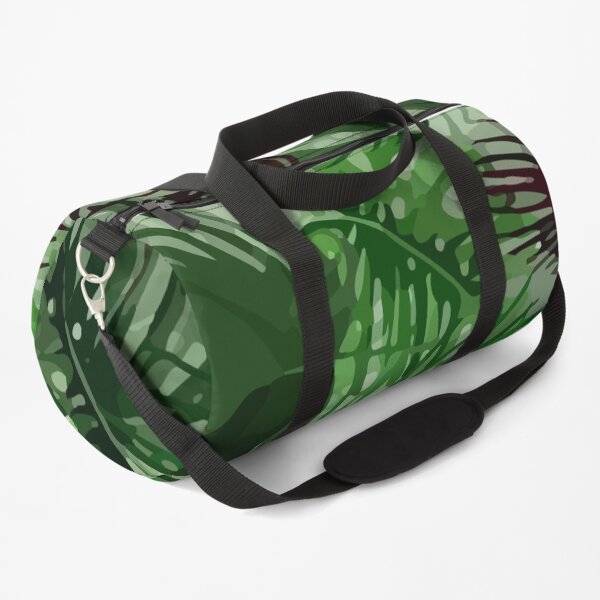 Tropical palm leaves and red orchid pattern Duffle Bag