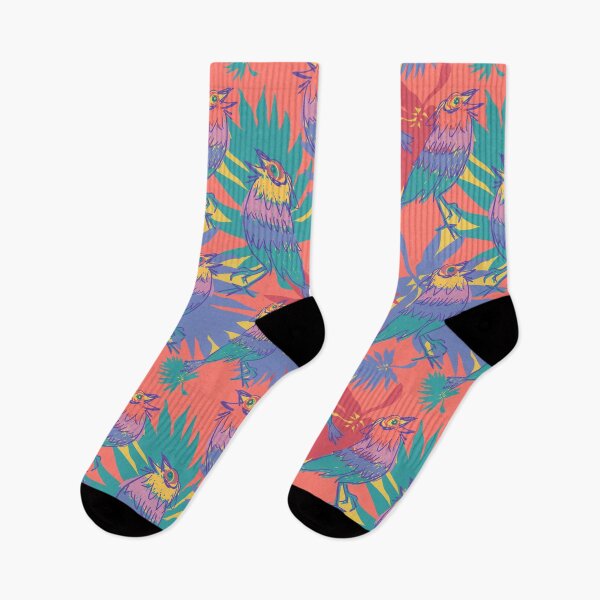 Item preview, song birds in tropical jungle colorful orrange pattern designed and sold by EarthyPlanty.