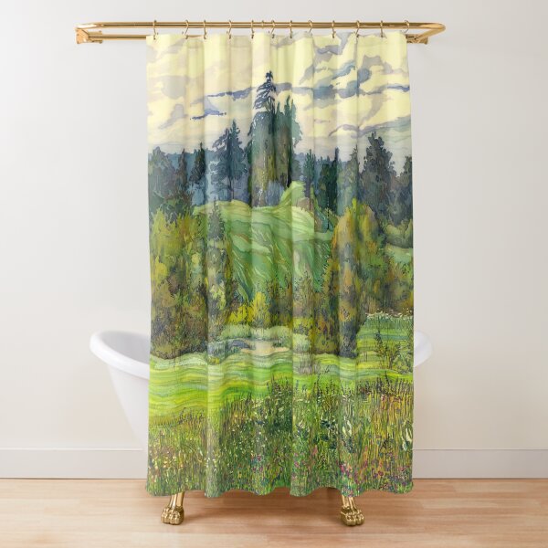 Pines painting watercolor Shower Curtain