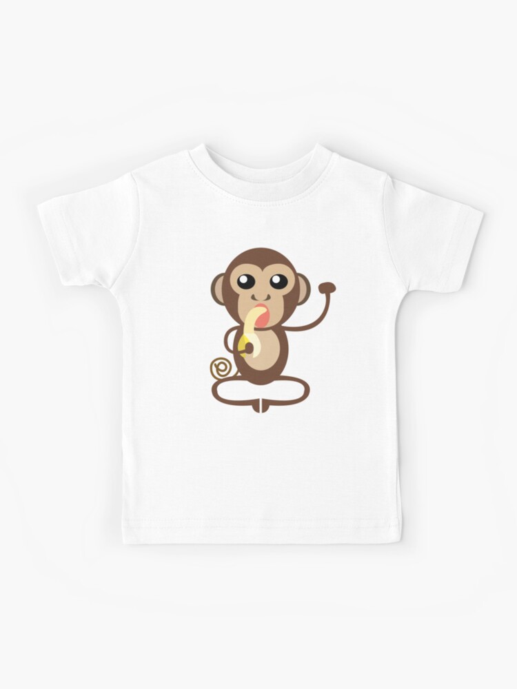Little brown monkey cartoon enjoy eating banana.