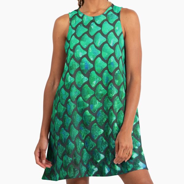 Green fishscale" A-Line Dress by HouseofBalloon | Redbubble