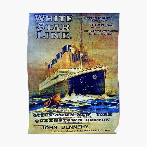 VINTAGE WHITE STAR LINE TITANIC OLIMPICO 1911 STAMPA POSTER WALL - Foto 7