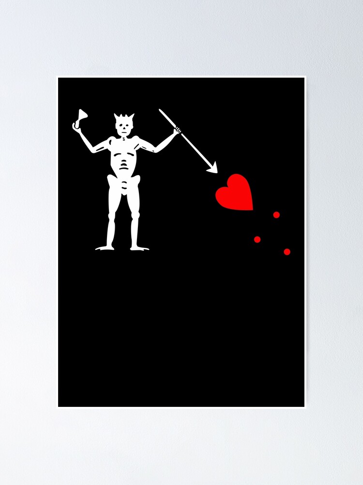 black flag with skeleton and heart