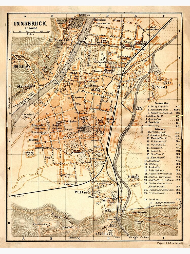 "Vintage Innsbruck Austria Map (1922)" Poster for Sale by BravuraMedia