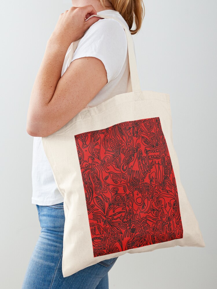 black and red tote bag