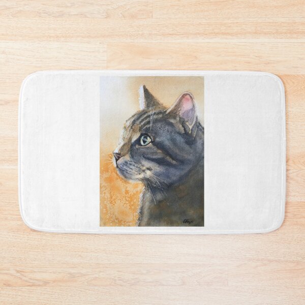 Item preview, Watercolour portrait of a beautiful tabby cat enjoying the sunshine designed and sold by Double Dutch Designs.