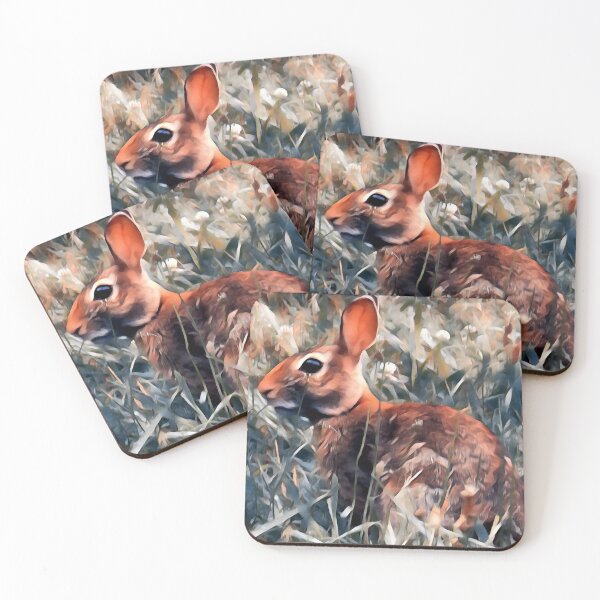 Woodland bunny rabbit Coasters (Set of 4)