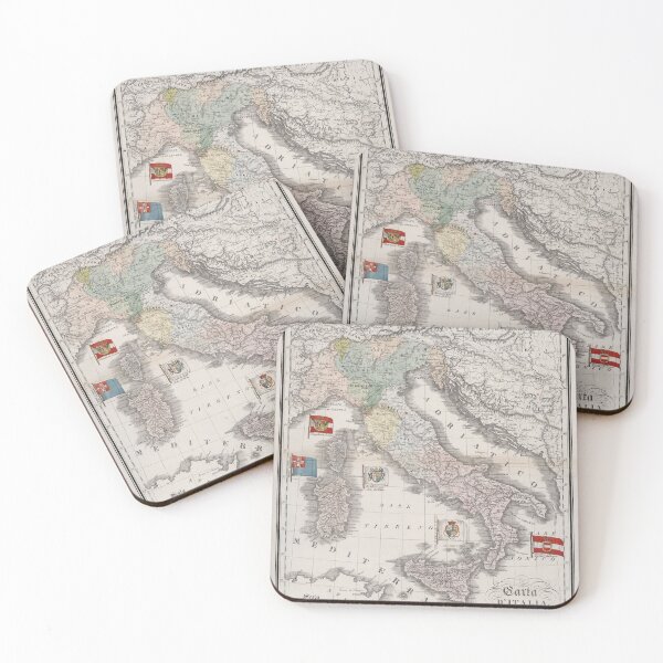 Item preview, Vintage Italy Map with Flags (1842) designed and sold by BravuraMedia.