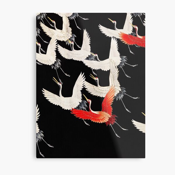 Furisode with a Myriad of Flying Cranes Metal Print