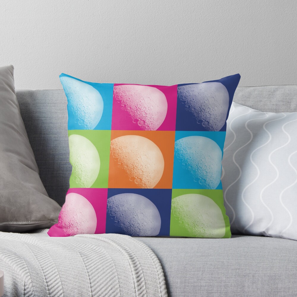 Colorful Pop Art Moon Pattern Throw Pillow