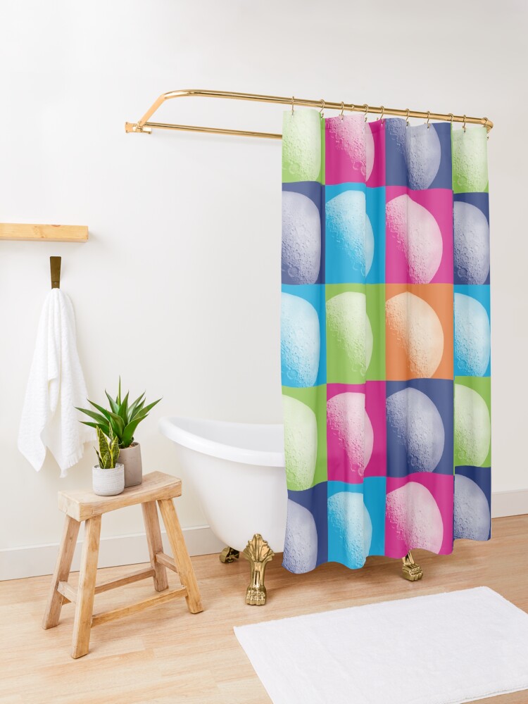 Alternate view of Colorful Pop Art Moon Pattern Shower Curtain