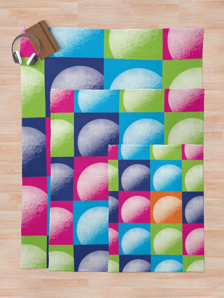 Alternate view of Colorful Pop Art Moon Pattern Throw Blanket