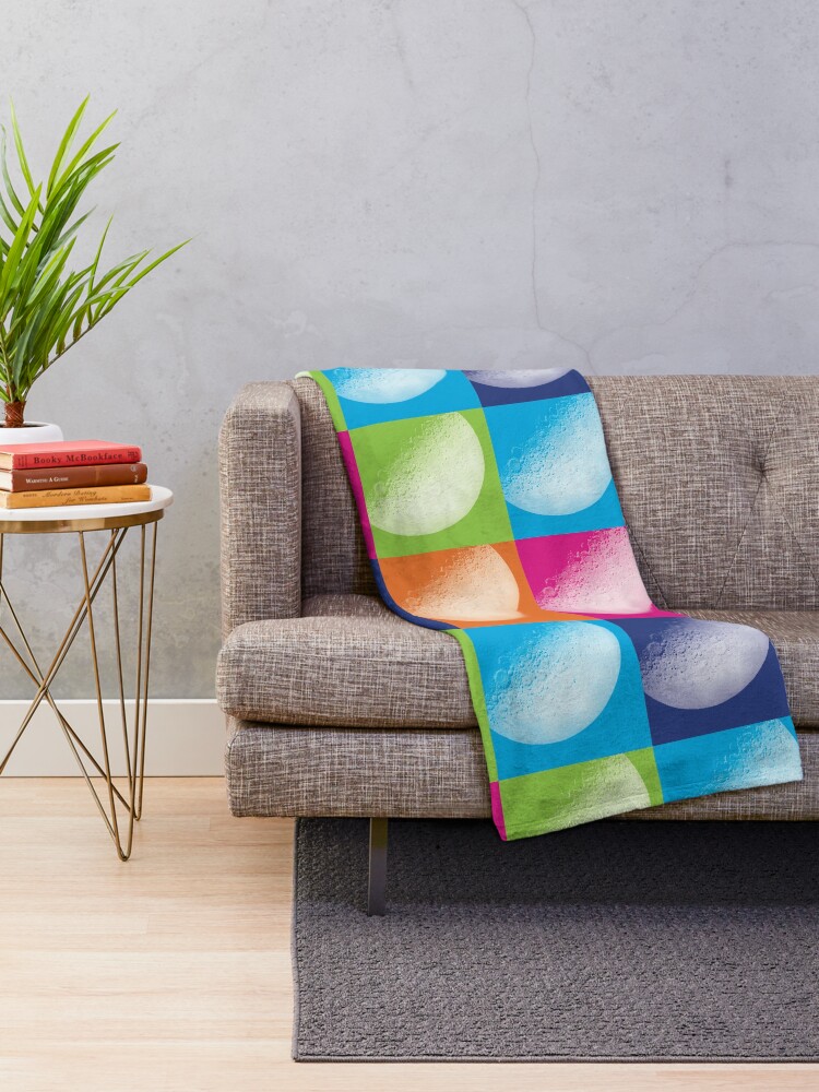 Alternate view of Colorful Pop Art Moon Pattern Throw Blanket
