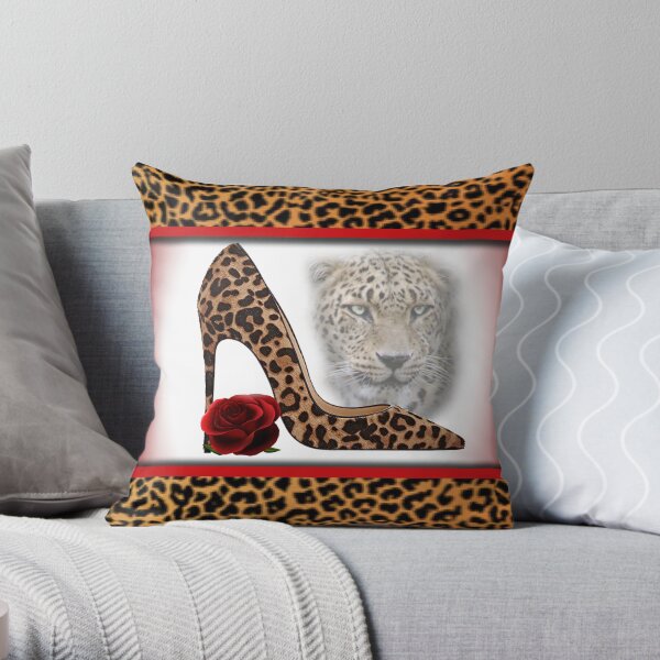 Leopard & High Heel & Red Rose Throw Pillow
