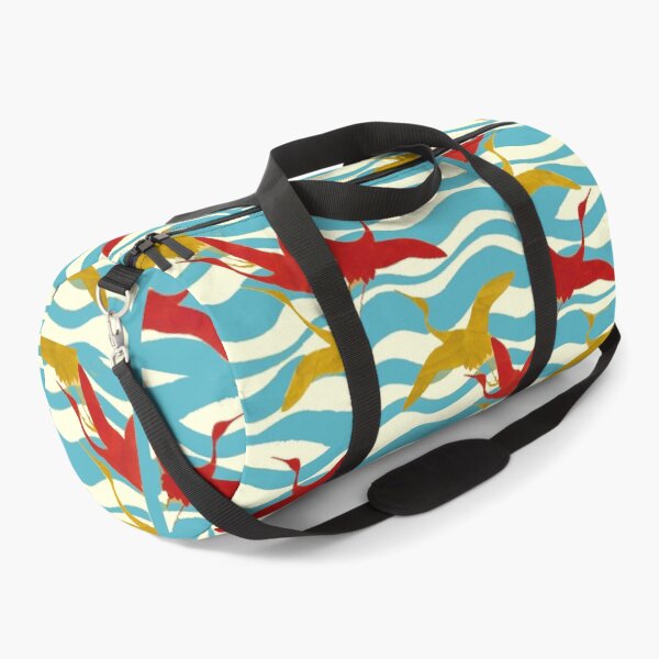 Item preview, RED YELLOW FLYING CRANES ON WHITE BLUE SEA WAVES designed and sold by BulganLumini.