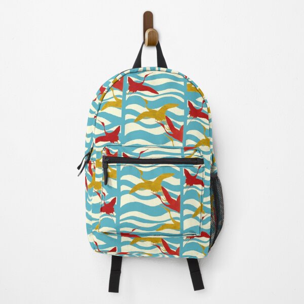 Item preview, RED YELLOW FLYING CRANES ON WHITE BLUE SEA WAVES designed and sold by BulganLumini.