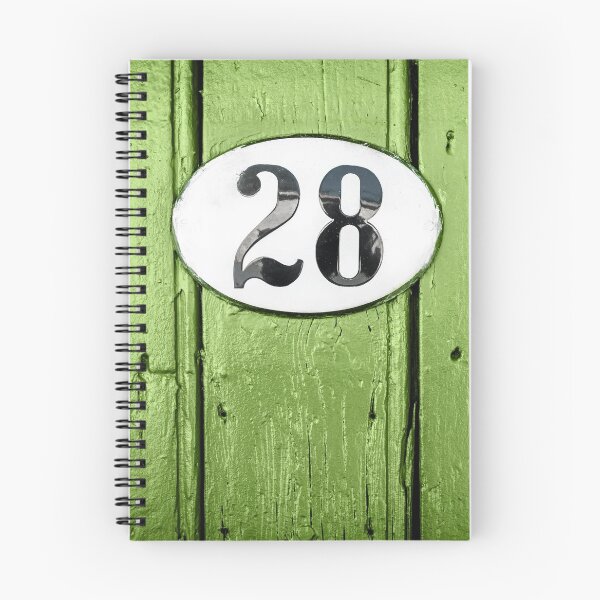 Item preview, Old green wooden door close-up with house address number 28 designed and sold by Grégory DUBUS.