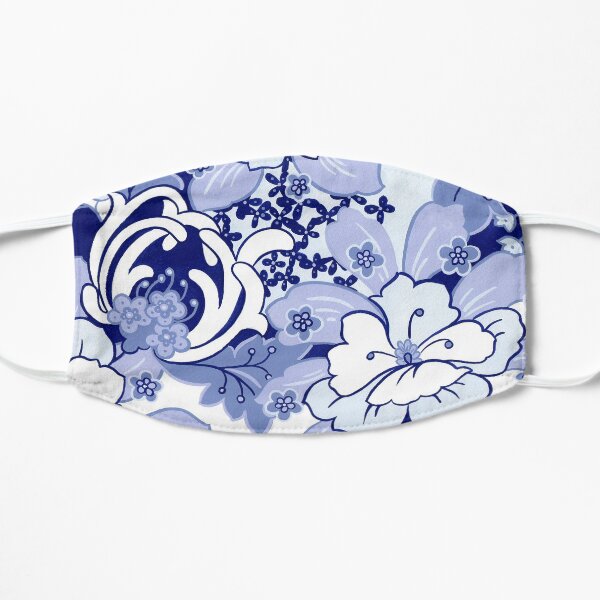 Blue Graphic Floral 1 Mask