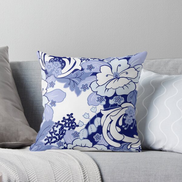 Blue Graphic Floral 1 Throw Pillow