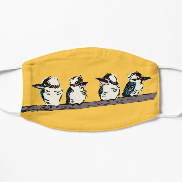 Group of 4 kookaburras on a branch - yellow Flat Mask